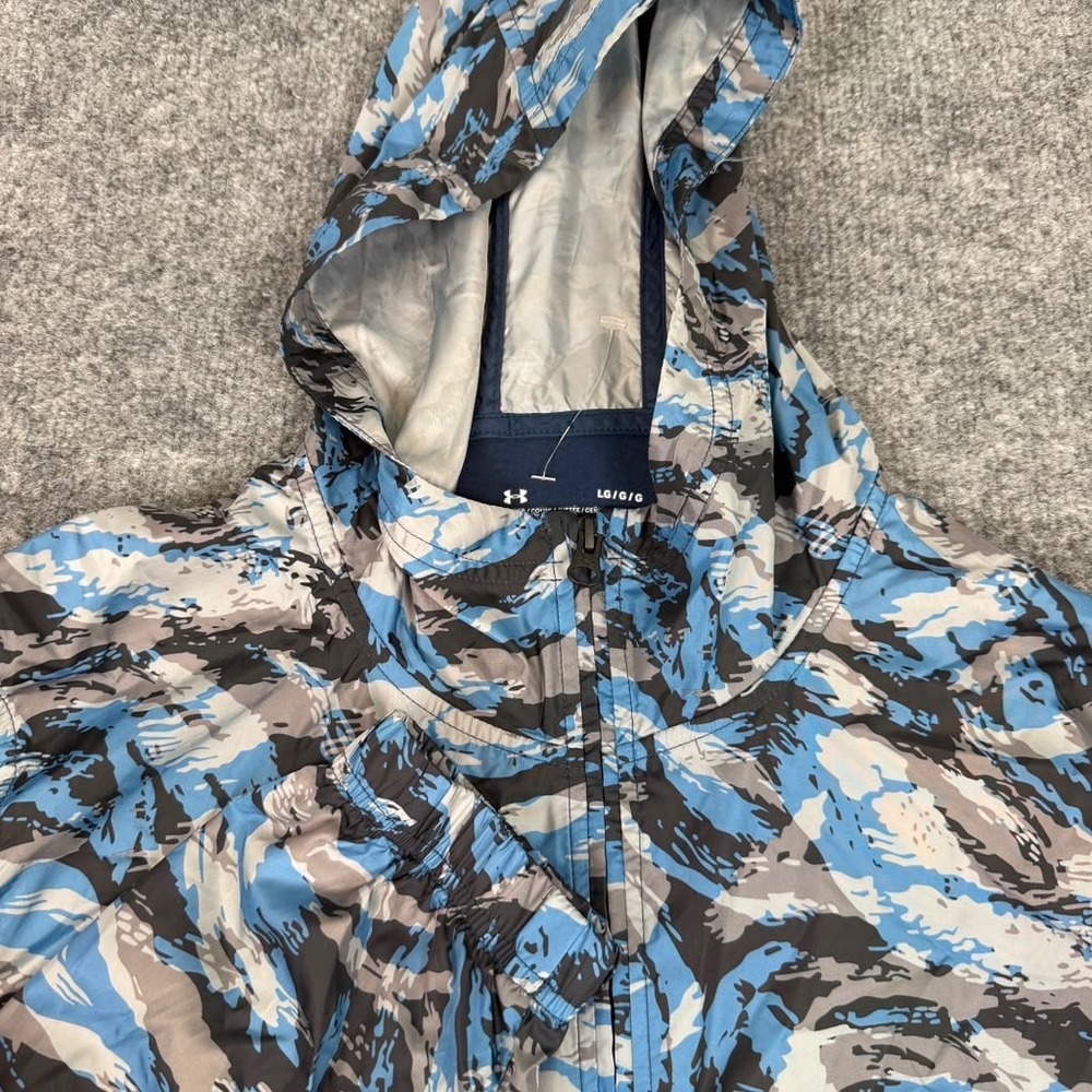 Under Armour Camo Quarter Zip Hoodie Mens Large Blue Cotton Blend EUC